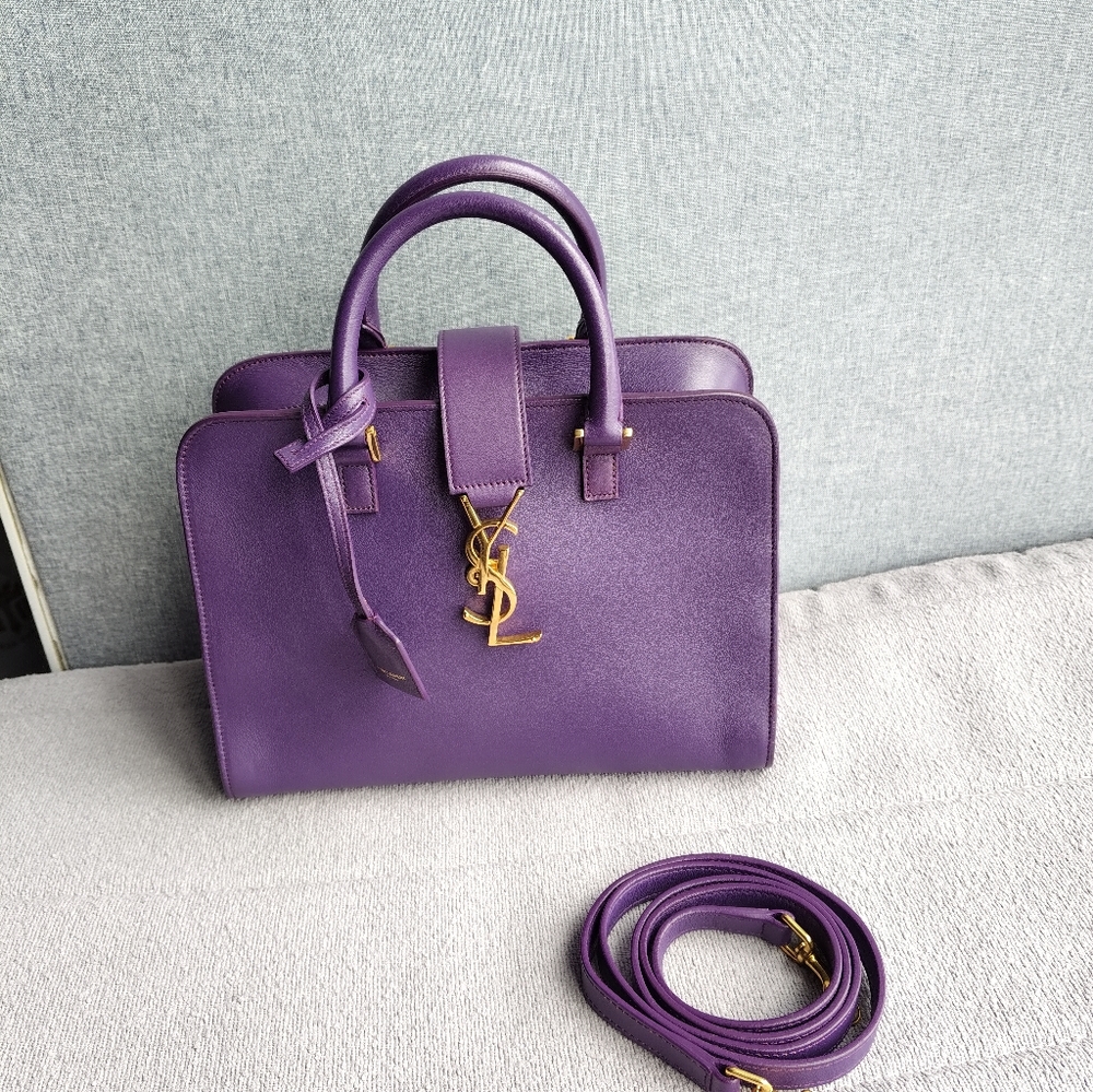 Saint Laurent Purple Leather Top-Handle Satchel with Gold Logo